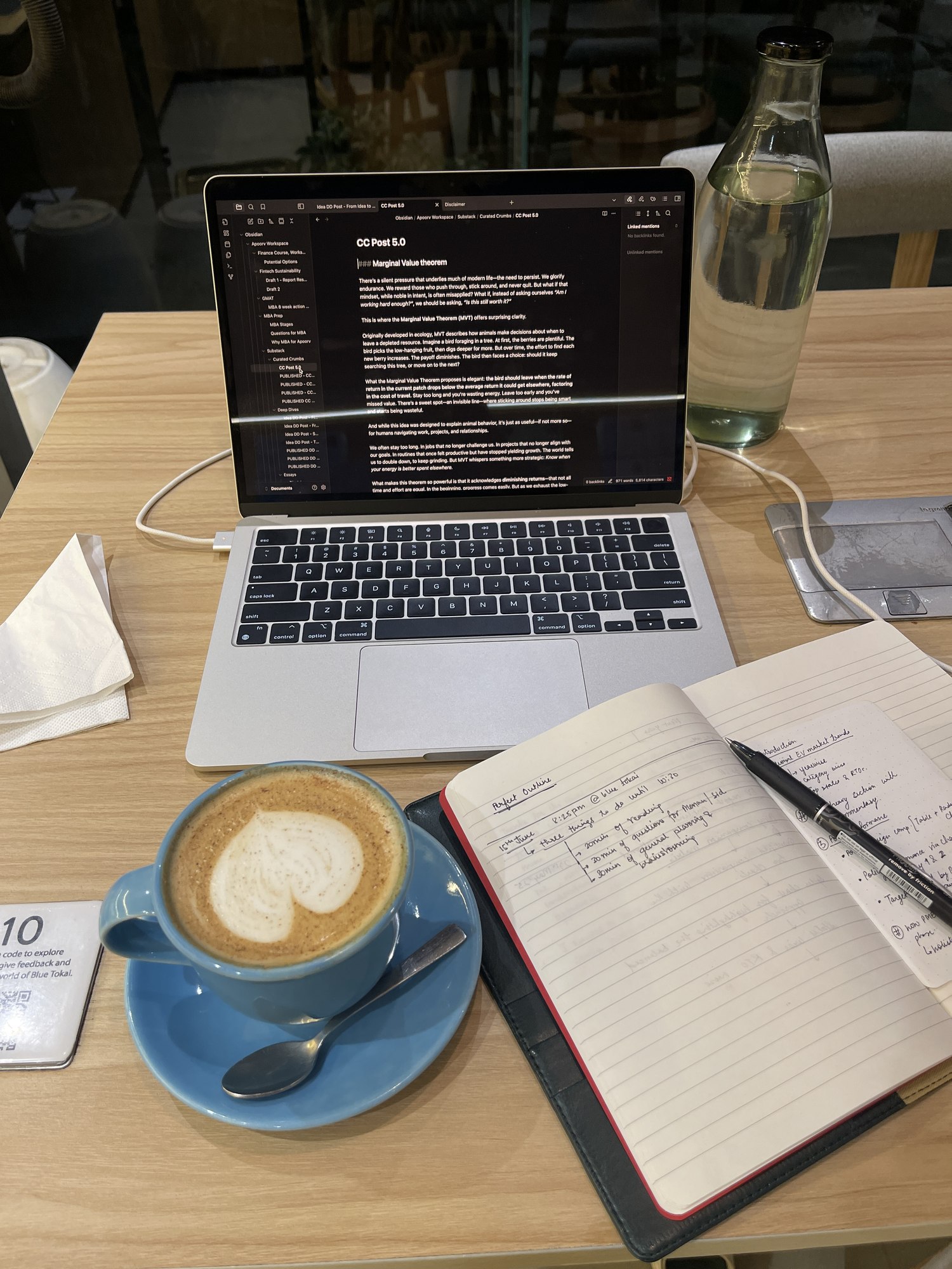 Coffee and a desk setup for reading or work